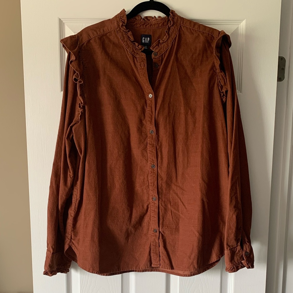 GAP Corduroy Button-Up Shirt with Ruffles